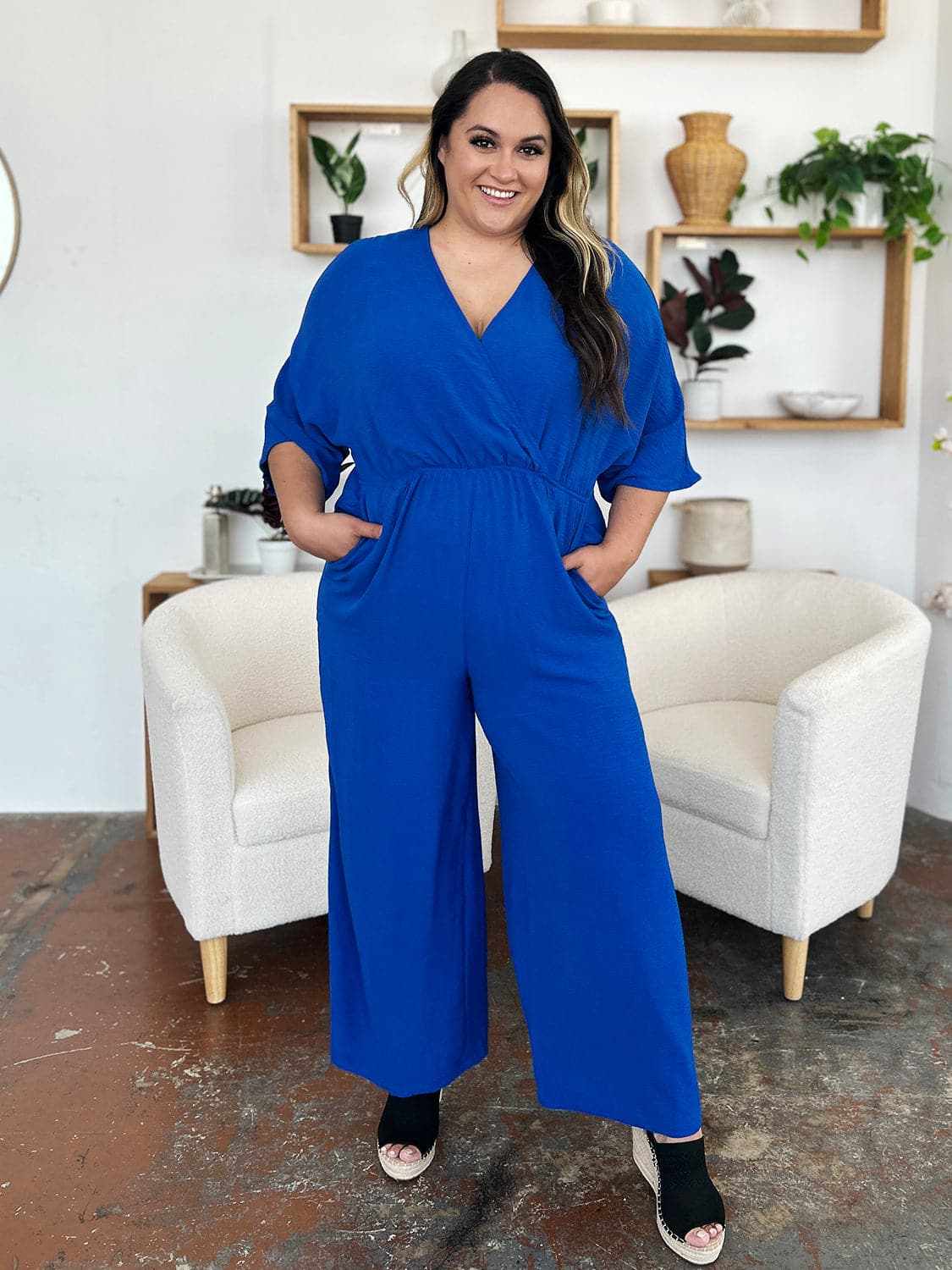 Chic surplice wide leg jumpsuit - Love Salve